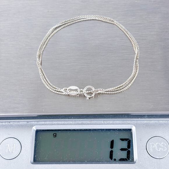 Sterling Silver Box Chain Necklace | 16” Dainty 0.5mm | SU 925 Italy Minimalist - Picture 3 of 3